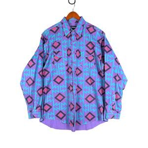 Wrangler Western Preshrunk X-Long Tails Southwestern Brushpopper Aztec Mens‎ EUC